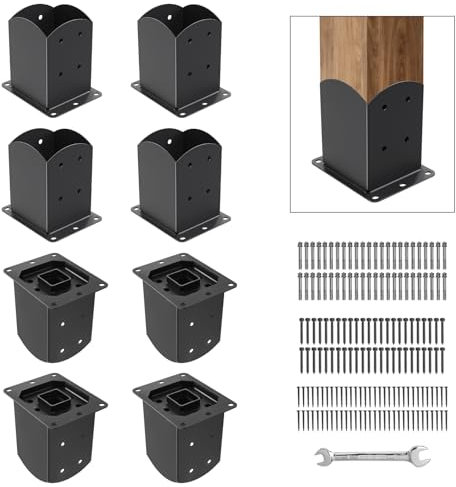 Post Base 8 Pcs, 4x 4 (Inner Size 3.6x3.6) Wood Fence Post Anchor Base,Heavy Duty Powder-Coated Steel Pergola Brackets,Post Support Bracket Fit for Outdoor Pavilion Deck Railing Pergola Mailbox