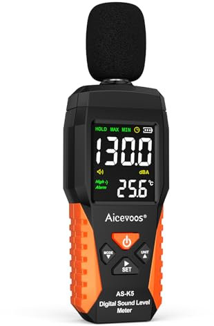 Aicevoos Dezibel Messgerät db Messgerät Schallpegelmessgerät Lärmpegelmessgerät 30~130 dB, Akustische und Visuelle Alarme, A Gewichtet, MAX/MIN Lärm-Messung