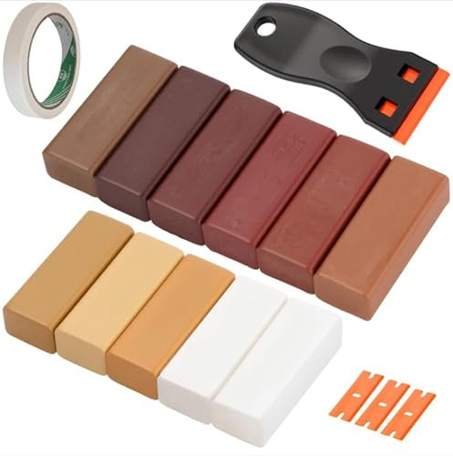 TXXATX Cera Reparación Madera 11 Colores Reparador Madera con Raspador Juego de Reparación de Cera Dura Oscuro para Muebles de Madera Laminado Suelo Mesa Puerta