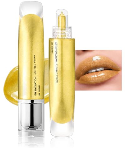 Brillo de labios brillante dorado líquido con brillo de diamante, hidratante 3D brillo de labios, lápiz labial líquido de larga duración, maquillaje de labios brillante de alta pigmentación, textura