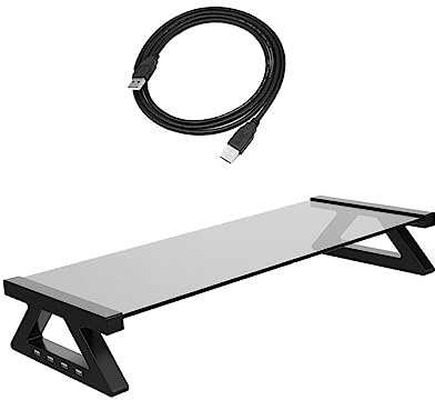 NUOBESTY Supporto per Monitor da Scrivania Supporto Multifunzione per Laptop Solleva Schermo Altezza Ergonomica Vetro Temperato Altezza Comoda Spazio Documenti Tastiera Mouse