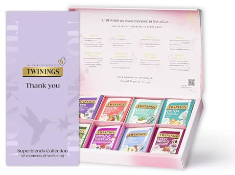 Twinings Thankyou Superblends Collection Gift Box | 40 Tea Bags | 8 Premium Green & Herbal Infusions | Gift Ideas for Women & Men