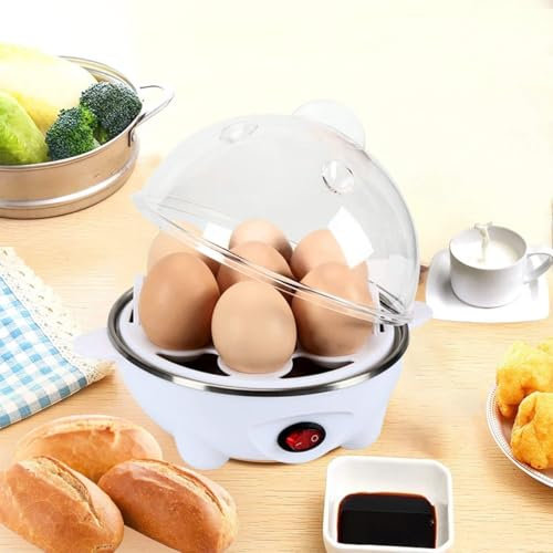 UUE Eierkocher, 350W Egg Cooker mit Messbecher, Mini Dampfgarer für 1-7 Eier, Eier Kocher für ideale Härtestufe, Heizschale antihaftbeschichtet Egg Boiler, Weiß 156 * 156 * 140mm