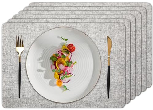 6er Tischset | Abwaschbar, Wasserfest & Hitzebeständig | Doppelseitig & rutschfest | Geeignet für Restaurants, Küchen - Hellgrau, 43x30cm