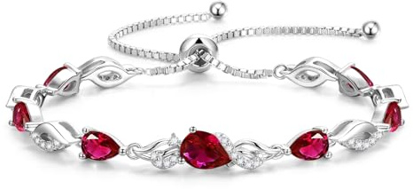 FANCIME Bracciale tennis con rubino, pietra del mese di luglio, in argento sterling con maglie regolabili da 9x7 mm – Gioielli di alta gamma – Regali di compleanno per donne, mamme, mogli e lei.