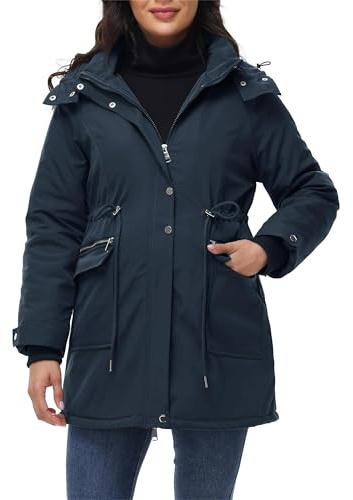 Maacie Giacca premaman in cotone 2025 con collo alto e giacca impermeabile in cotone, blu navy S