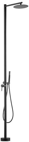 Douche autoportante extérieure pour piscine et terrasse – Douche noire avec tête de pulvérisation au-dessus de la tête, parfaite pour les piscines, les jardins et la relaxation en plein air