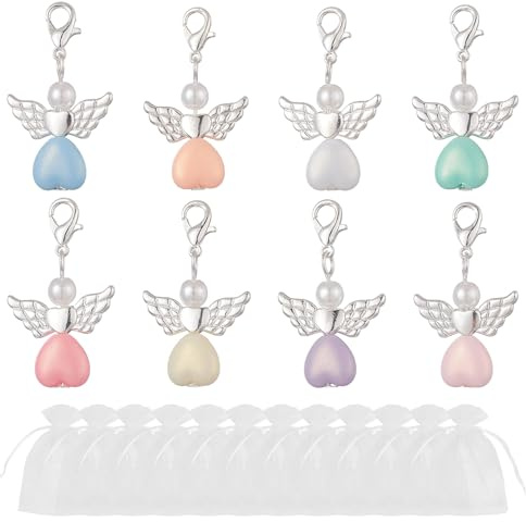 12 Stück Schutzengel Anhänger,Kleine Glücksbringer Schutzengel Schlüsselanhänger+12 Stk Organza Beutel,Anhänger Geschenkanhänger Gastgeschenke,Für Geburtstag Taufe Hochzeit Kommunion Party Dankeschön