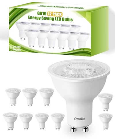 Onalix Ampoules LED GU10 5W Lot de 12, Équivalent 50W Halogène, 550LM 3000K Blanc Chaud, Angle 120°, Non Dimmables, Économie d’Énergie, Éclairage LED pour Salon, Chambre, Cuisine et Bureau