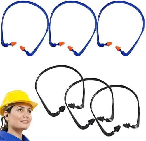 Tapones para los oídos con diadema SNR 25, 6 unidades reutilizables para dormir, trabajar y estudiar, colores negro y naranja, ideales para protección contra ruidos industriales