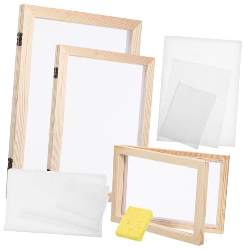FUTUREORYY Papierherstellungsset Holzrahmen mit Schöpfrahmen Netzgewebe und Saugfähigen Blättern DIY Papier Schöpfen Handwerk Zubehör für Karten Etiketten Geschenkideen