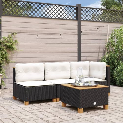 HaoChrymec Gartentisch Schwarz mit PE-Rattan und Akazienholz, Robustes Design, Loungetisch Outdoor, Beistelltisch Garten, Balkon Tisch, Wetterfest, 55 x 55 x 36 cm