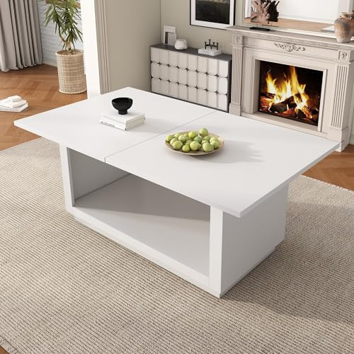 OKMYHOME Table à Manger 140-180x70x76,5 cm - Table à Manger Extensible avec Rangement Ouvert, Design Moderne, MDF, Blanc