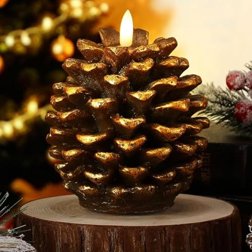 REGAPOG Weihnachtsdeko Flammenlose Tannenzapfen Kerzen - 3d Led Tannenzapfen Weihnachtsdekoration, Realistische Imitation Von Tannenzapfen,Perfekte Weihnachtskerzen,Fenster Weihnachtsdeko (1PCS)