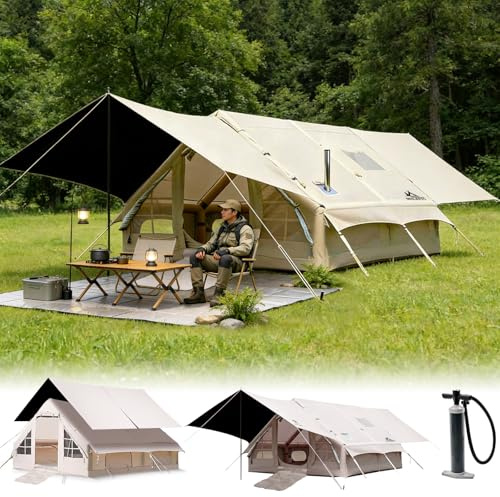 13' x 10' Large Inflatable Tents for Camping 8-10 Person, 4 Season Blow Up Tent with Zippered-Blackout Canopy, Glamping Inflatable Hot Tent with Stove Jack for Camping Outdoors