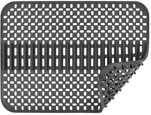 POUMUE 43 × 32cm Tapis Evier Cuisine en Silicone, Tapis d'évier en Silicone avec Pieds d'appui, Tapis de Séchage de Vaisselle, Protection Evier Cuisine Résistant à la Chaleur et Antidérapant