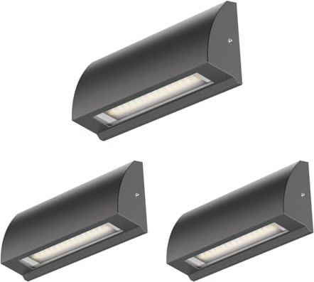 ledscom.de 3x LED Wandleuchte/Treppenlicht SEGIN für außen, IP54, flach, Downlight, anthrazit matt, eckig, 3,8 W, 265lm, warmweiß