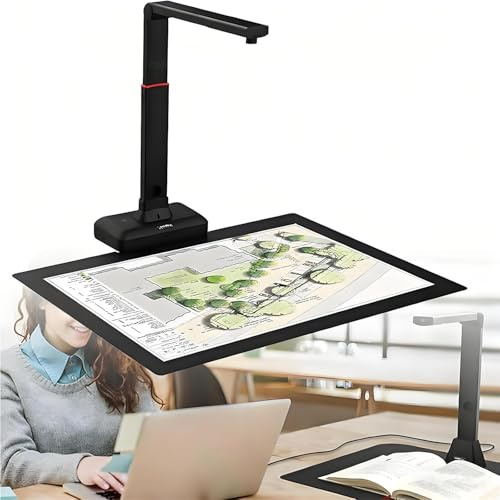 A2 Large Format Book Scanner,Adjustable Height Camera Scanner,Resolution Up to 23MP,Book Double Pages Smoothing&Split Auto Scanning,OCR Text Recognition,Automatic Continuous Shooting
