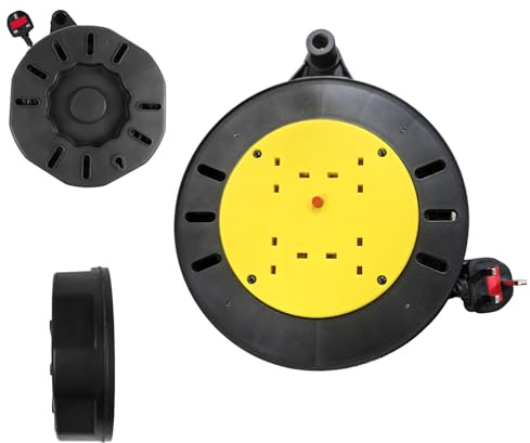 10M Heavy Duty Extension Cable Reel, 4 Socket Aluminium Drum with Resettable Thermal Cut Out, PVC Lead, 13A Fused UK Plug for Outdoor & DIY Use