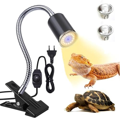 GERUI Schildkröte Wärmelampe Terrarium, Reptilien UVA UVB Lampe Terrarium | Einstellbare Aquarium Reptil Licht, E27 Wärmelampe Basking Spot für Schildkröte, Schlange, Reptilien (25W+50W)