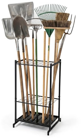 Relaxdays Porta attrezzi da giardino per 35 attrezzi, nero | Garage e ripostiglio, robusto, compatto, acciaio