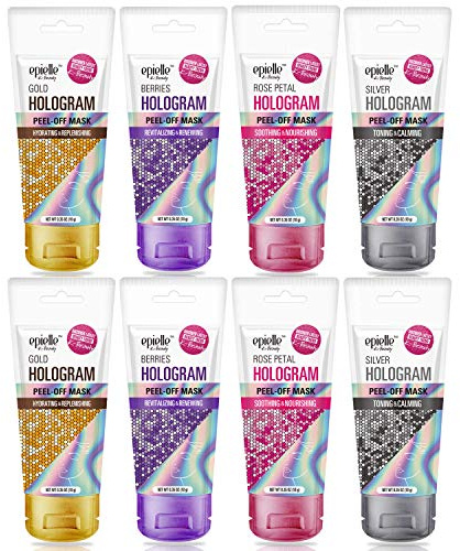 Epielle Hologram Glitter Peel-Off Face Masks - Toning & Calming | 8 Variety Pack Single-Use Testers | Gift Set, Spa Gift | Korean Skincare