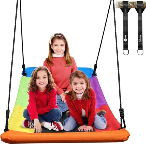Trekassy 700lb Giant 60 Skycurve Platform Tree Swing for Kids and Adults with 2 Hanging Straps-Rainbow (Patented)