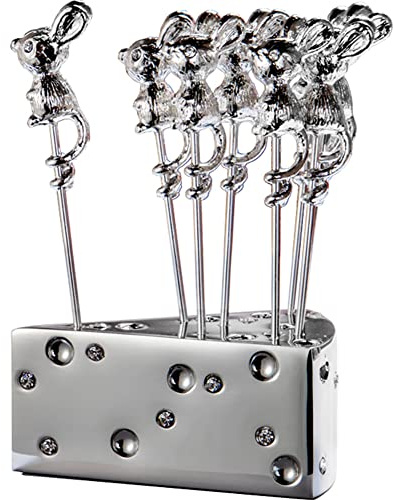 WAYUTO 8 st musformade cocktailplektrum med osthållare rostfritt stål martiniplekar återanvändbara tandpetare fruktplockar för oliver förrätter smörgås frukt hyalin sten (0408WAZLF22GC1-1)