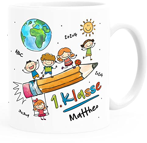 SpecialMe® Kindertasse KunststoffSchulkind Geschenk Einschulung 1. Klasse personalisiert mit Namen Jungen Mädchen kunststoff-weiß standard