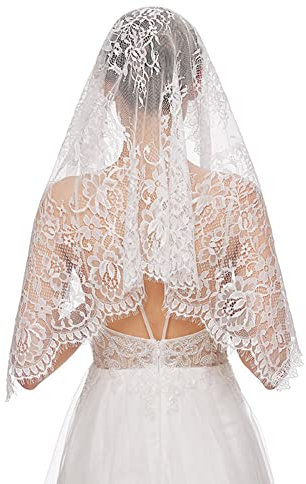 Surakey Spitze Kapelle Schleier,Brautschleier Schleier Schals Katholisch Schleier Hochzeit Mantilla Schleier,Elegante Braut Tüll Hochzeitsschleier für Festlich Fasching Hochzeit Kostüm,80x100cm