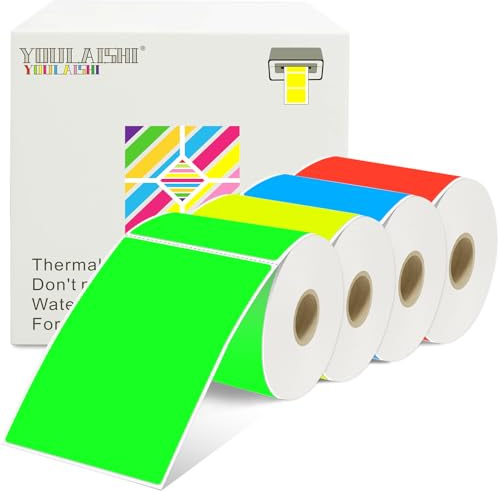YOULAISHI 1200PCS/4 Roll 3 X 5 Inch Printable Rectangle Color Coding Labels, Adhesive Color Coding Stickers for Bar-Codes, Address, Small Business Labeling, Inventory (Multiple Colors)