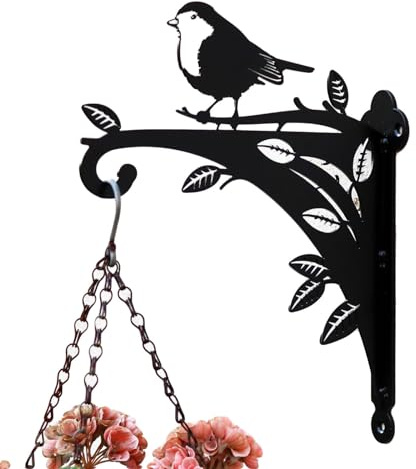 Darthome Hanging Basket Bracket 37cm Robin Black Steel British Bird Garden Heavy Duty Hanger