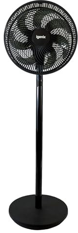 Igenix IGFP012W 12” Pedestal & Desk Fan – 7 Blade Design for Stronger Breeze, 3 Speed Settings, Adjustable Height, Converts from Desk to Floor Fan, Quiet Cooling for Home & Office, Black