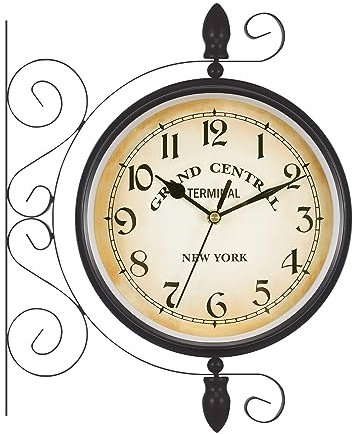 TRY-YEAN Orologio vintage per stazione ferroviaria, orologio da parete double face, stile retrò, movimento al quarzo con quadrante su entrambi i lati, orologio antico, stazione ferroviaria, 38 x 33,5