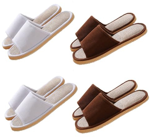 Teceyfeet 4 Paires Pantoufles d'Invité en Lin Antidérapantes - Lavables, Chaussures de Bain, Spa et Maison - Slippers Intérieur pour Femmes et Hommes