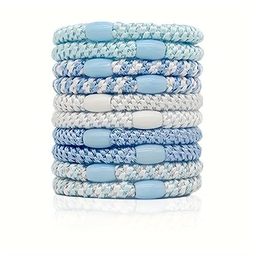 ILESTDG Kknekki Hair Ties, 10 Stück modische, schlichte geflochtene Haarbänder für Damen, weiche, elastische, nicht beschädigende Pferdeschwanzhalter (Blau)