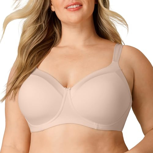 Playtex Wireless Balconette Bra, Plus-Size Bras Available, Full Coverage, Moisture-Wicking, Supportive, 4751 Reggiseno a t-Shirt, Mandorla, 7D Donna