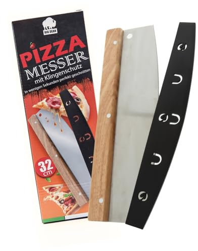 BigDean Pizzamesser mit Klingenschutz 32cm Edelstahlklinge - Pizza Wiegemesser Pizzaschneider Pizza Zubehör Pizza Schneider