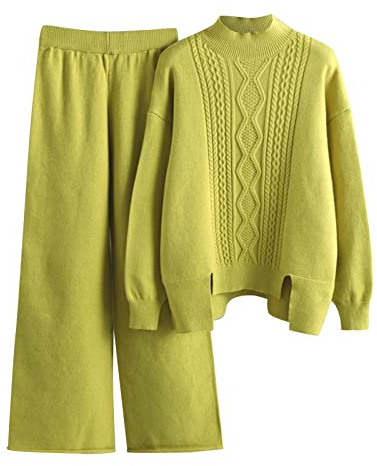 MJGkhiy Tuta Maglia Donna Completa Elegante Due Pezzi Lavorati Maglione Con Pantalone Largo Tute In Maglioni Invernale Moda Set Coordinato Morbida Inverno Completi Lana Autunno Loungewear