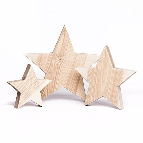 WOODS 3er Set Holzstern Esche Massivholz I handgefertigt in Bayern I Holzsterne zum hinstellen - Advent & Weihnachtsdeko aus Holz I Deko vor der Haustüre I Stern aus Holz (20, 30 & 40cm) groß