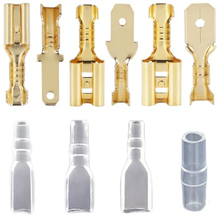 JOYELEC Kit Capicorda Terminali da Crimpare in Rame 708 Pezzi — 2,8 mm, 4,8 mm, 6,3 mm Connettori Elettrici Piatti Isolati (Maschio Femmina), adatti per Auto e Cavi Elettrici, in confezione sacchetto