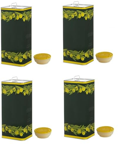 mille idee Set 4 Latte Olio da 5 Litri – Contenitori Alimentari in Banda Stagnata Anti-Luce – Taniche per Olio EVO con Tappo Salvagoccia – Resistenti, Ermetiche e Riutilizzabili