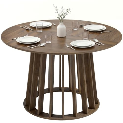 HOMCOM 120 cm Round Dining Table for 4-6 People Pedestal Base Light Walnut