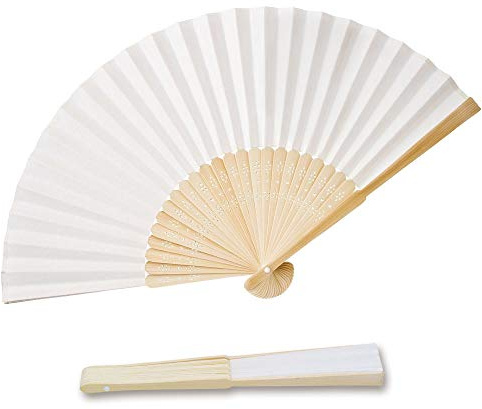 OLILLY - 50 Abanicos Blancos de Papel y Bambú para Invitados - Boda, Fiesta, Evento al Aire Libre... (Blanco, 50 Abanicos)