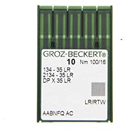 Groz-Beckert 10 agujas de coser de cuero 134-35 LR con pistón redondo y punta de corte para máquinas de coser industriales (Nm. 100/16)
