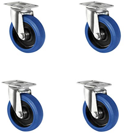CASCOO SETSBSB100R4F1R0N Rollensatz 4 Lenkrollen, Polyamid, Elastik blau, Gummi, Durchmesser 100 mm, Rollenlager, Transportrollen, Traglast 480 kg (4-er Pack)