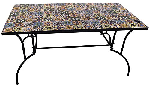 VERDELOOK Tavolo Mosaico Metal Flower Design, 80x150 cm