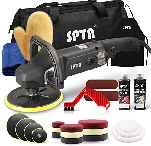 polisher SPTA 7 Inch 180mm Rotary Polisher & Polishing Pads Set for Auto Buffing and Polishing, Black