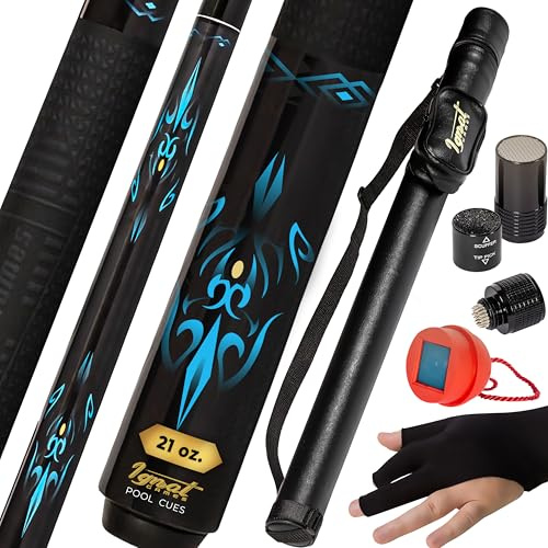 IgnatGames 2-teiliges Billardqueue – 18/19/20/21 oz. 58 Kanadischer Ahorn, Professionelle Billard Pool Queues mit Köcher, 3-in-1 Tip Tool, 3-Finger-Handschuh und Kreidehalter