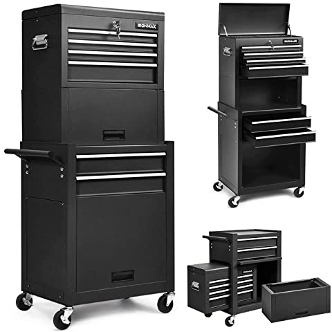 Goplus Tool Chest, 3-in-1 Rolling 6 Drawers Tool Cabinet with Detachable Top Toolbox, Middle Tool Storage, Universal Lockable Wheels, Protective Liner, Auto Lock, Metal Tool Box for Garage Workshop